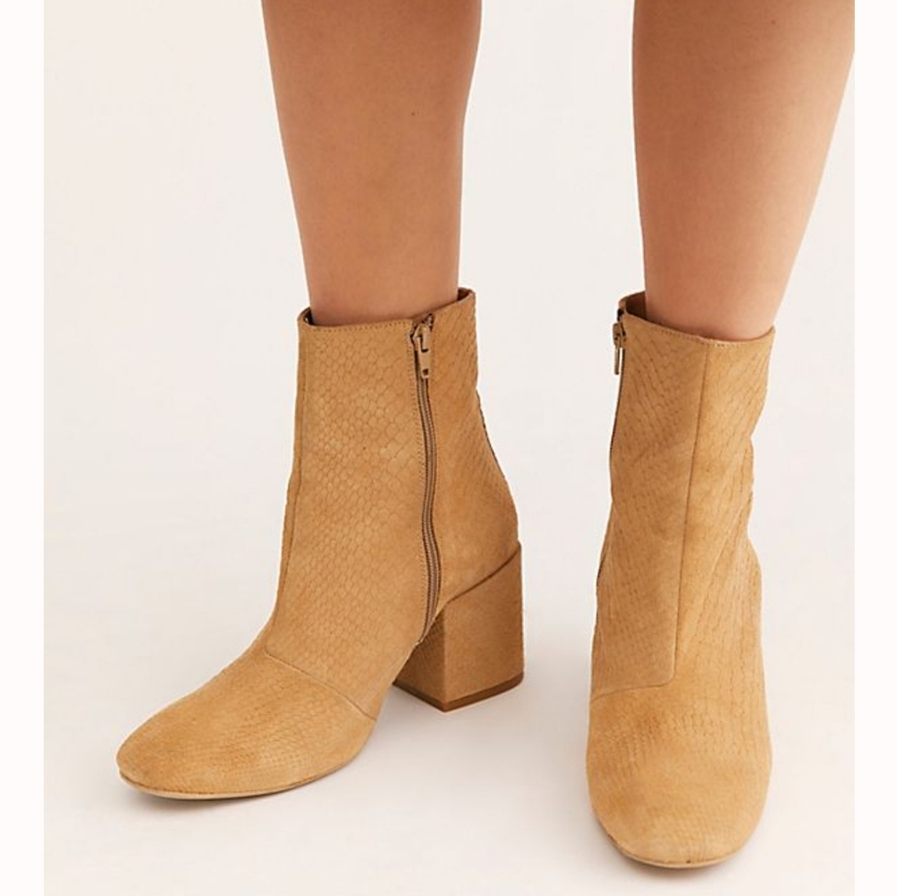 Free People Chic Reptile Embossed Suede Ankle Boot - Picture 2 of 5